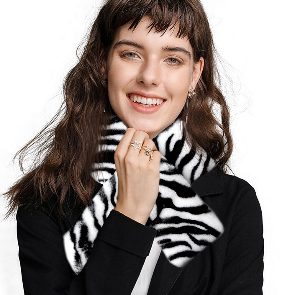 3656 Faux Fur Loop Scarf For Women- Thermal Zebra Neck Warmer Winter Thick